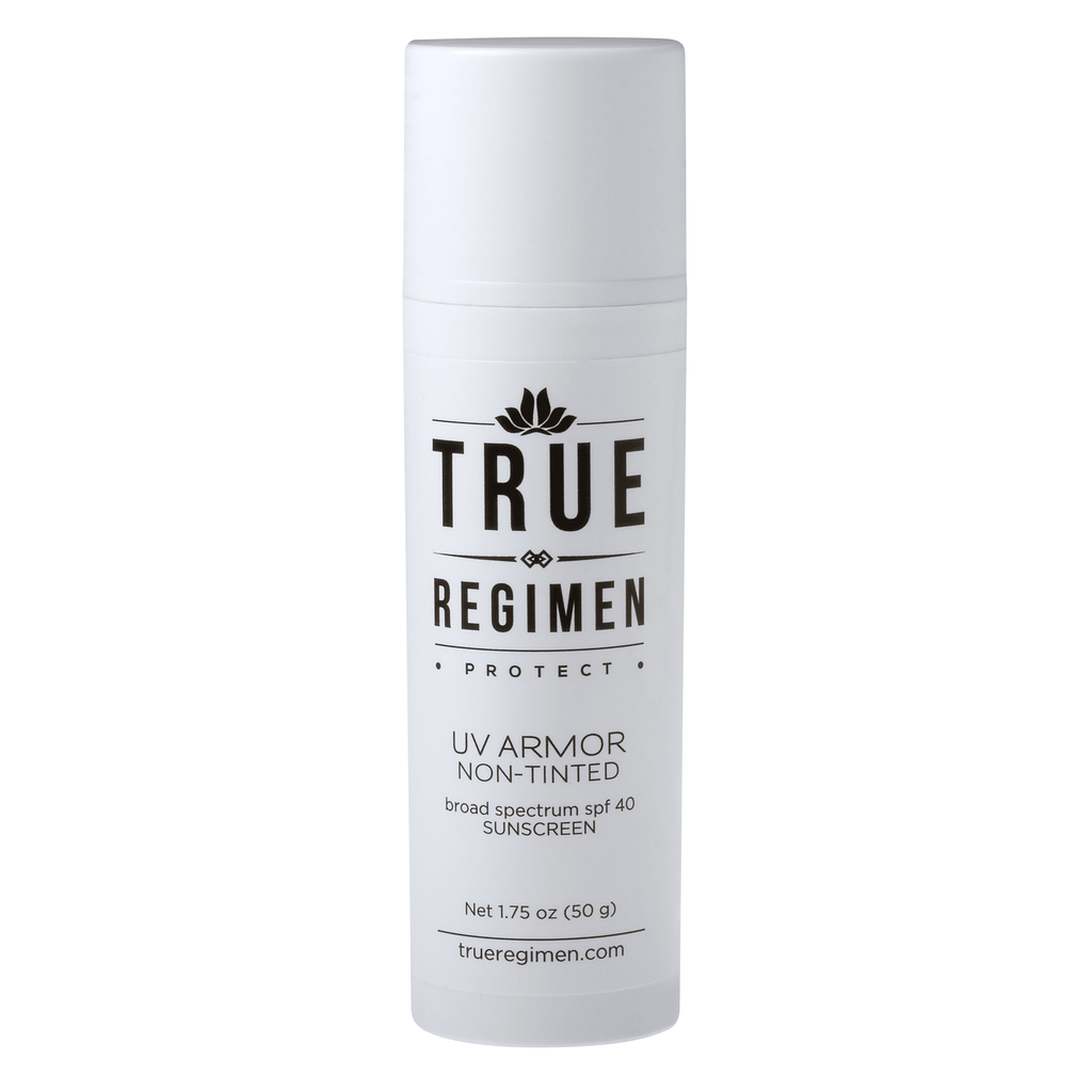 True Regimen UV Armor Non-Tinted Sunscreen SPF 40 in a white tube on a clean white background