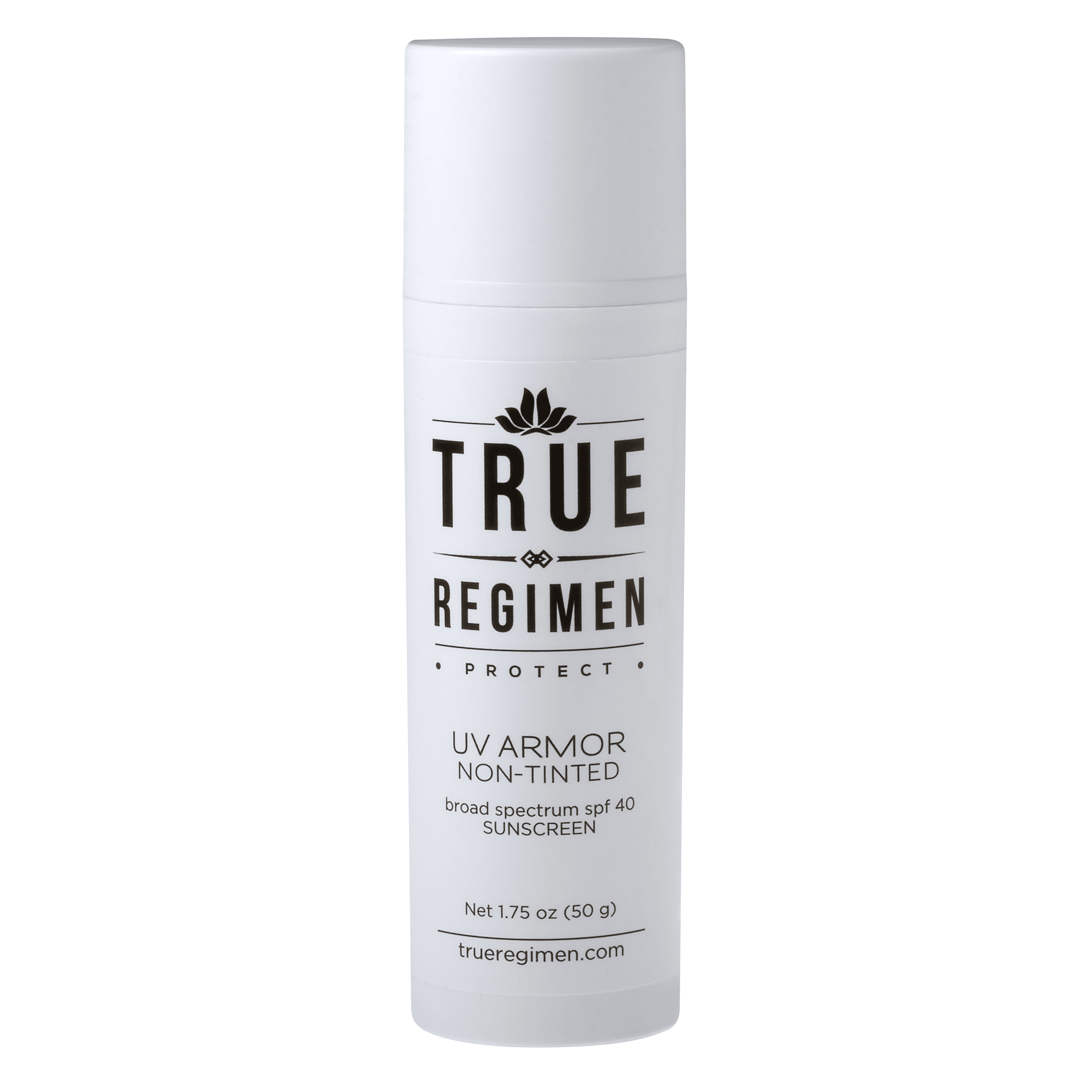 True Regimen UV Armor Non-Tinted Sunscreen SPF 40 in a white tube on a clean white background
