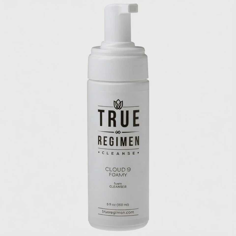 Animated product video of True Regimen Cloud 9 Foamy Cleanser against a clean studio backdrop