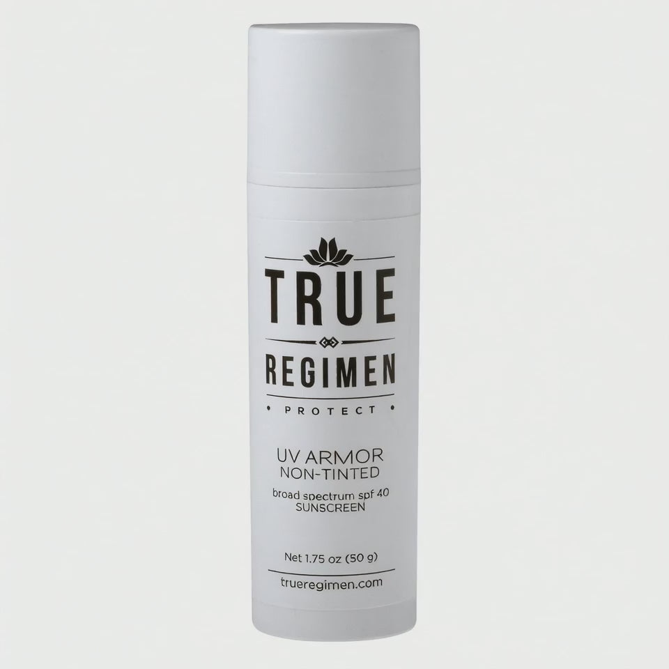 Animated product video of True Regimen UV Armor Non-Tinted Sunscreen against a clean studio backdrop