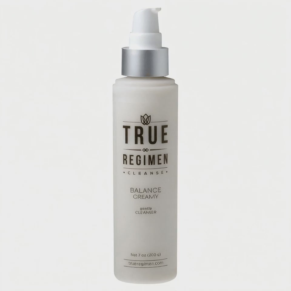 Animated product video of True Regimen Balance Creamy Cleanser against a clean studio backdrop
