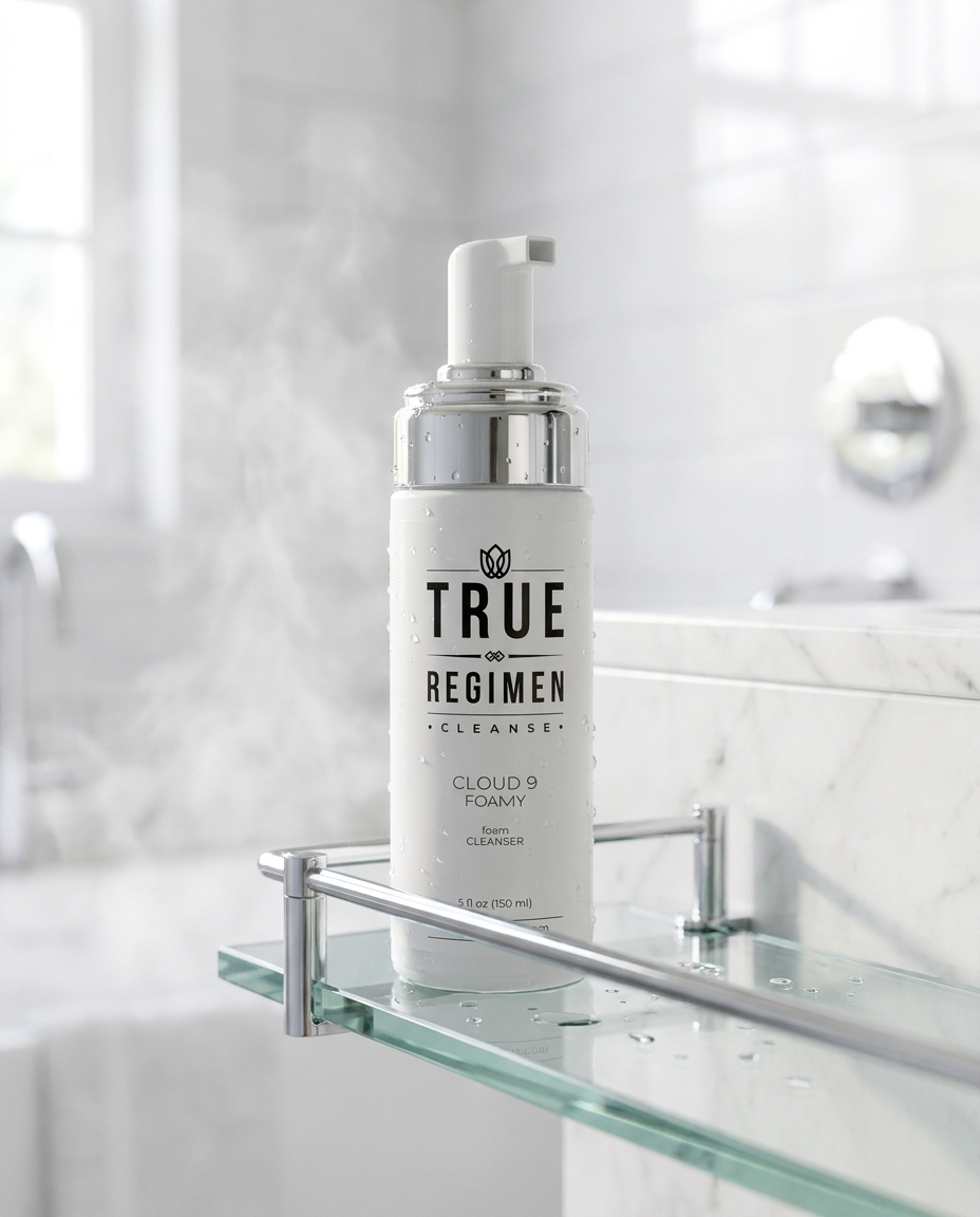 True Regimen Cloud 9 Foamy Cleanser lifestyle close-up highlighting the gentle exfoliating cleanser for combination skin